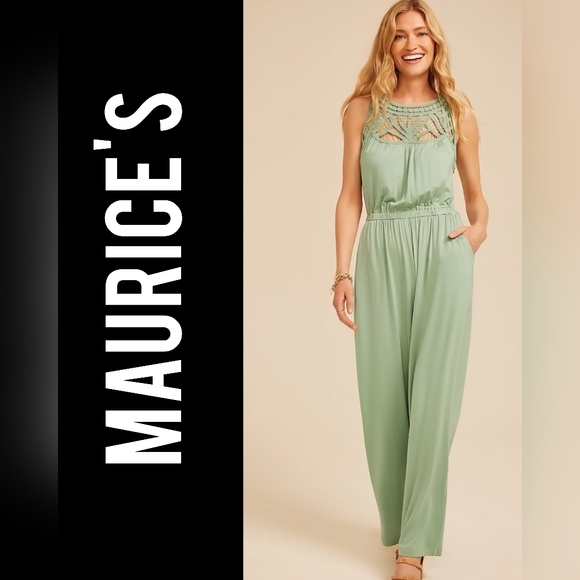 Maurices Pants - NWT! Maurices Versatile Jumpsuit with Crochet Trim SOFT GREEN SIZE: SMALL